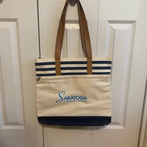 ☘️NEW Saratoga Casino Hotel Large Canvas Striped Tote Bag